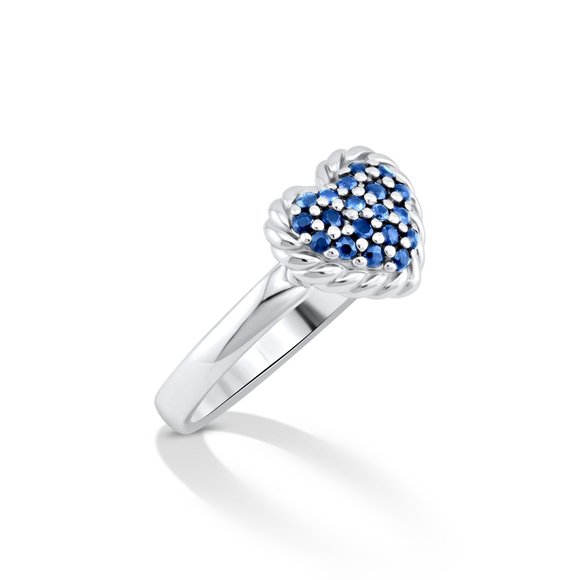 Blue Sapphire Heart Cluster Ring - Picture 4 of 7